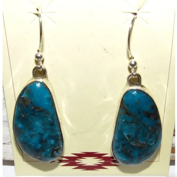 Navajo Morenci Turquoise Dangle Earrings Sterling Adam Fierro